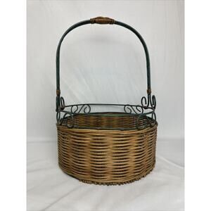 Vintage Wicker Backer With Green Metalwork 9.4x15.5”